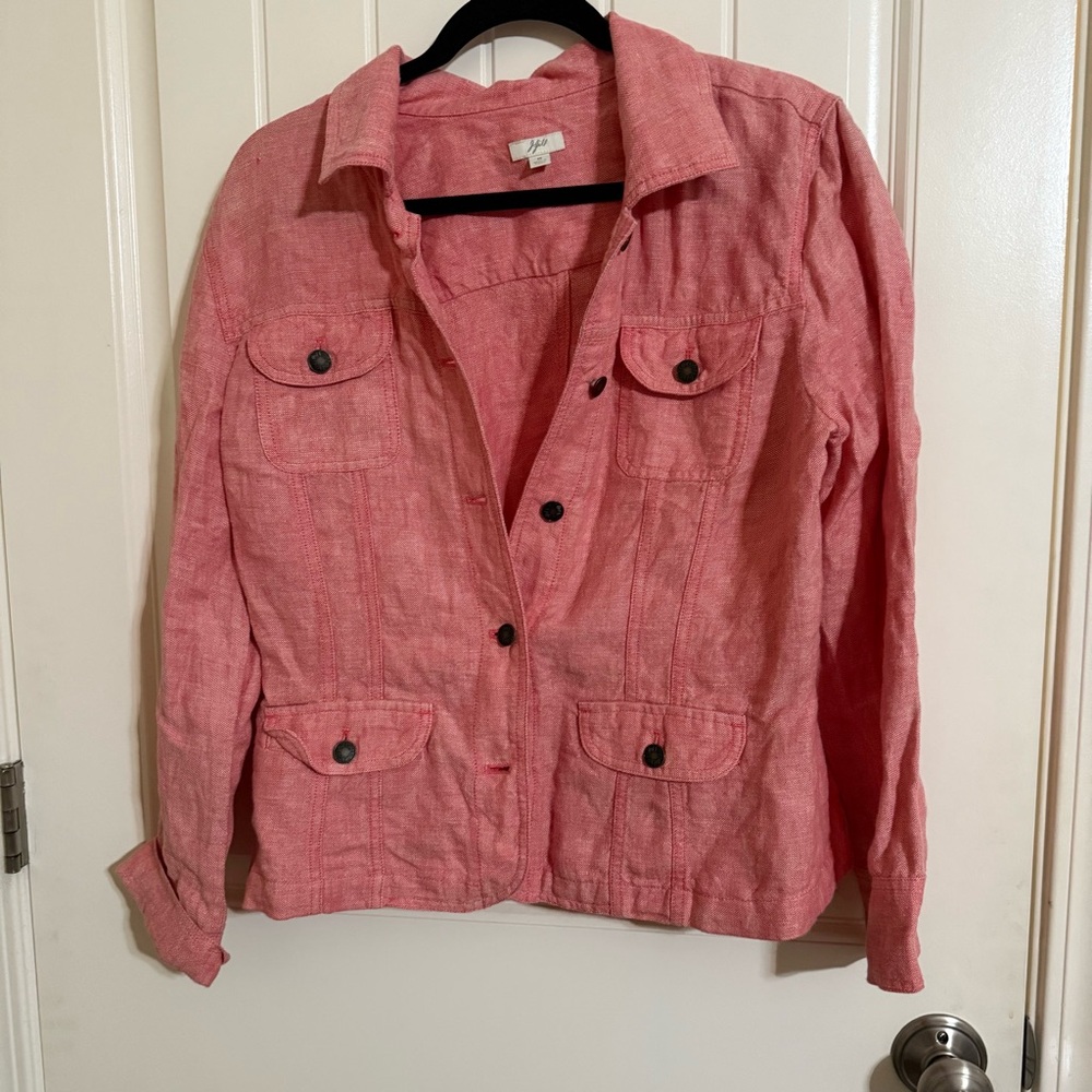 J.JILL Flap Pocket Utility Shirt Jacket Linen Blend Relaxed Fit Women's M 10-12